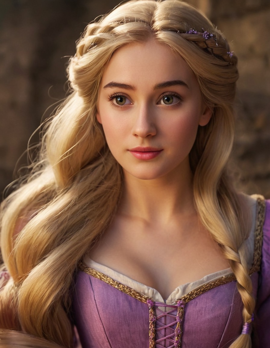 rapunzel, tangled, fairytale, long hair, beautiful woman, disney princess, real-life