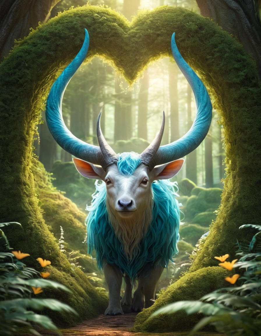 mystical creature, horns, wings, portal, magical glade, fantasy, supernatural, fantastic