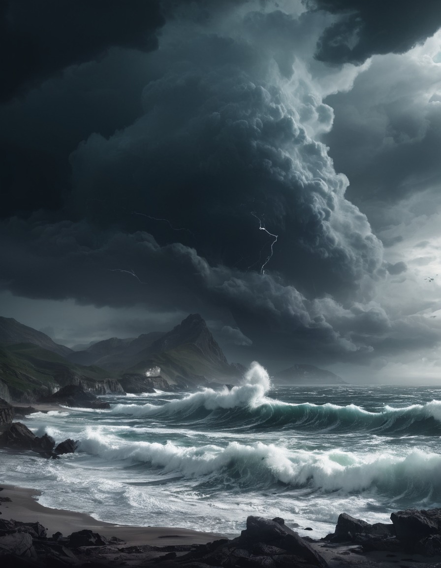 nature, storm, coastline, waves, dramatic