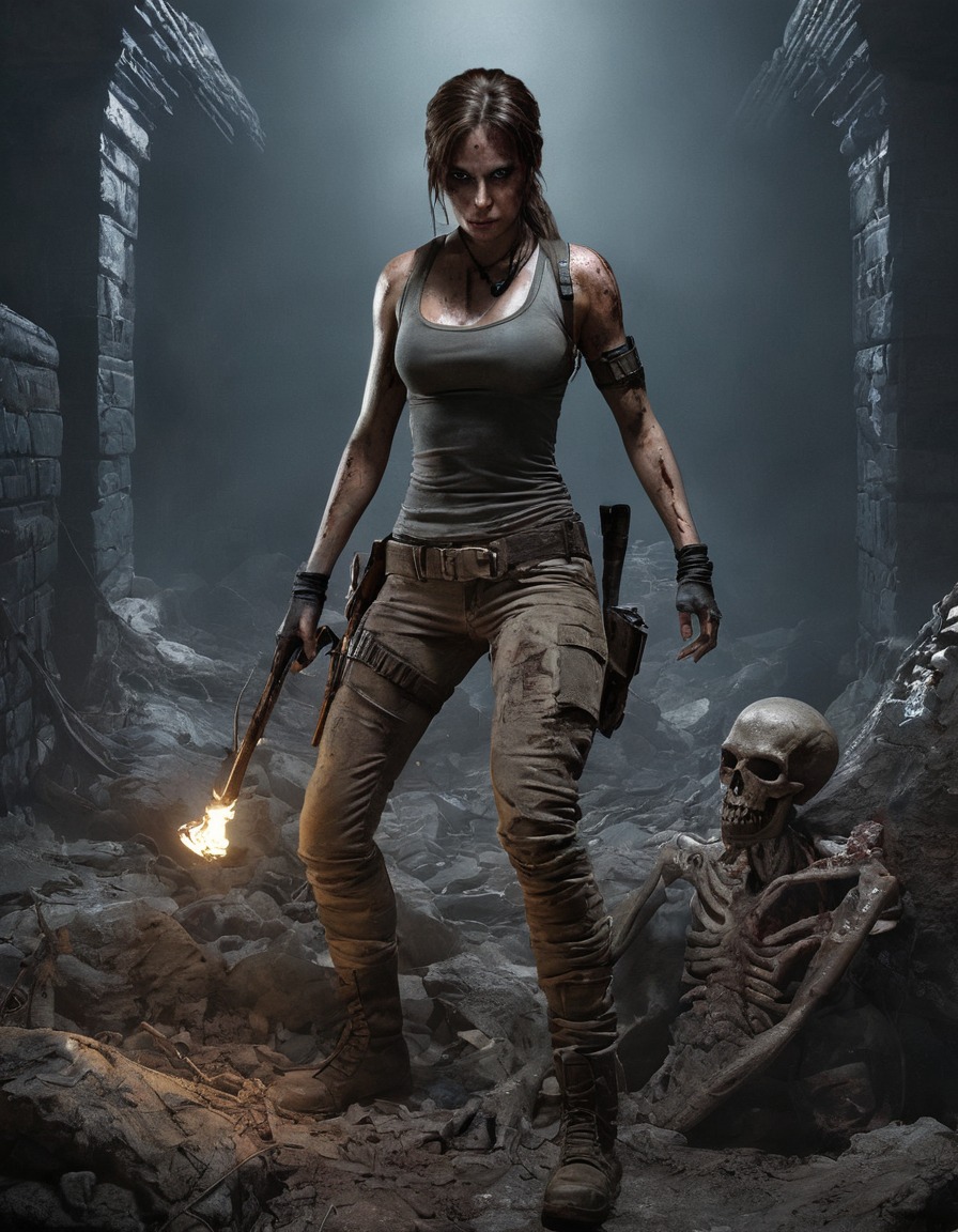 lara croft, tomb raider, zombie, post-apocalyptic, ruins, treasure