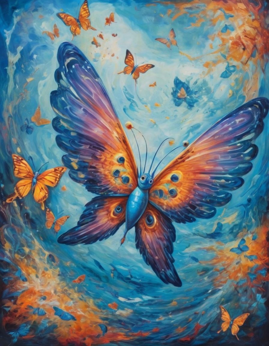 flying fish, butterfly wings, fantasy, magical creatures, surreal