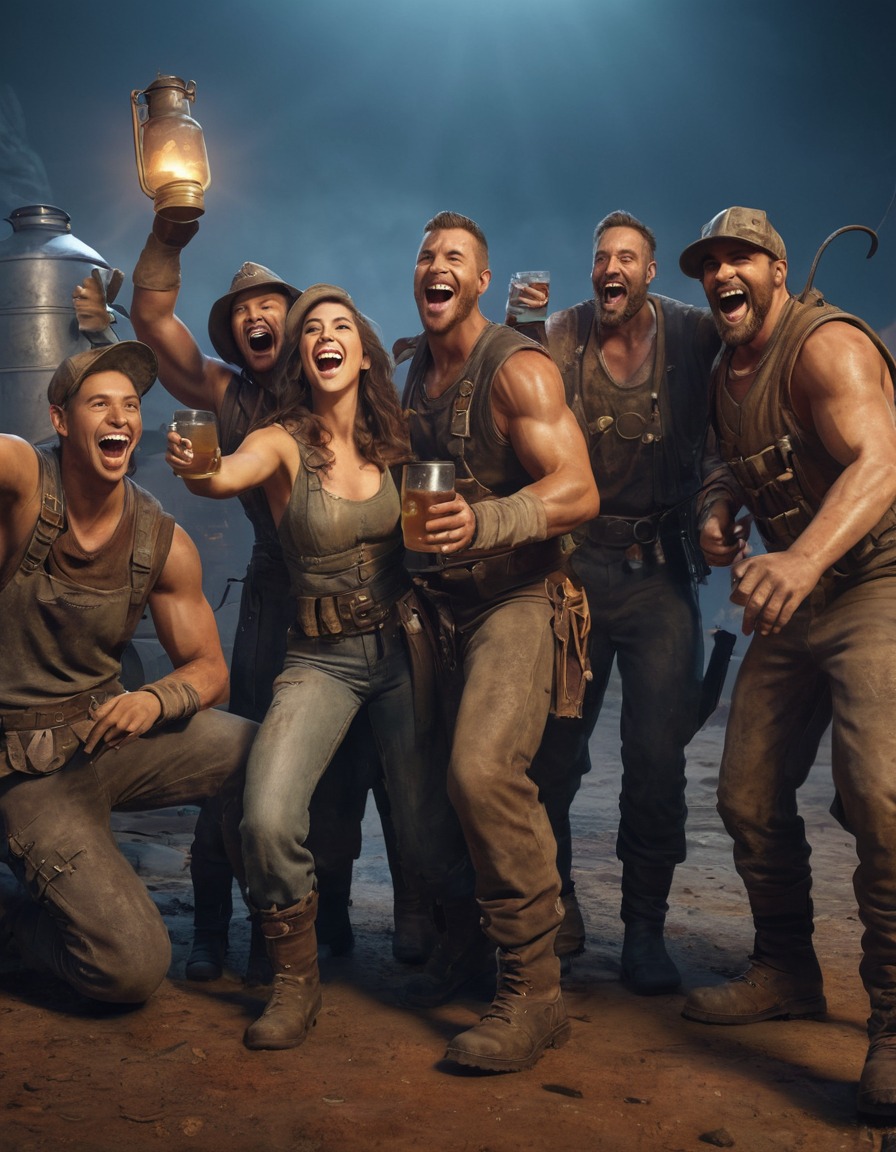 post-apocalyptic, wastelanders, celebration, moonshine, raid, friends, laughter, fallout, games, tv shows