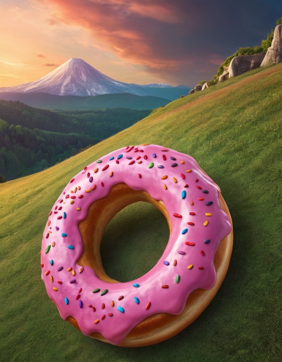 donut, giant, hill, rolling, odd, unexpected, surreal