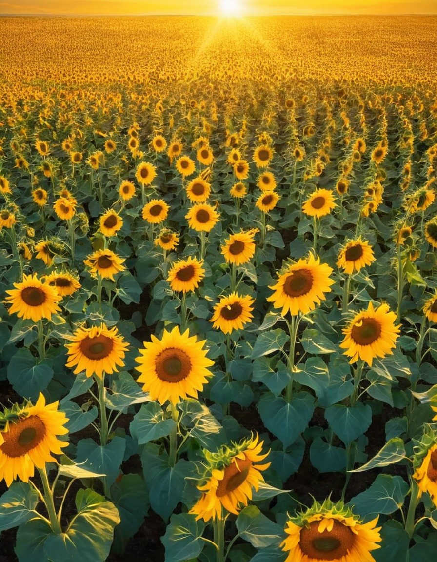 nature, sunflowers, blooming, golden, sunlit