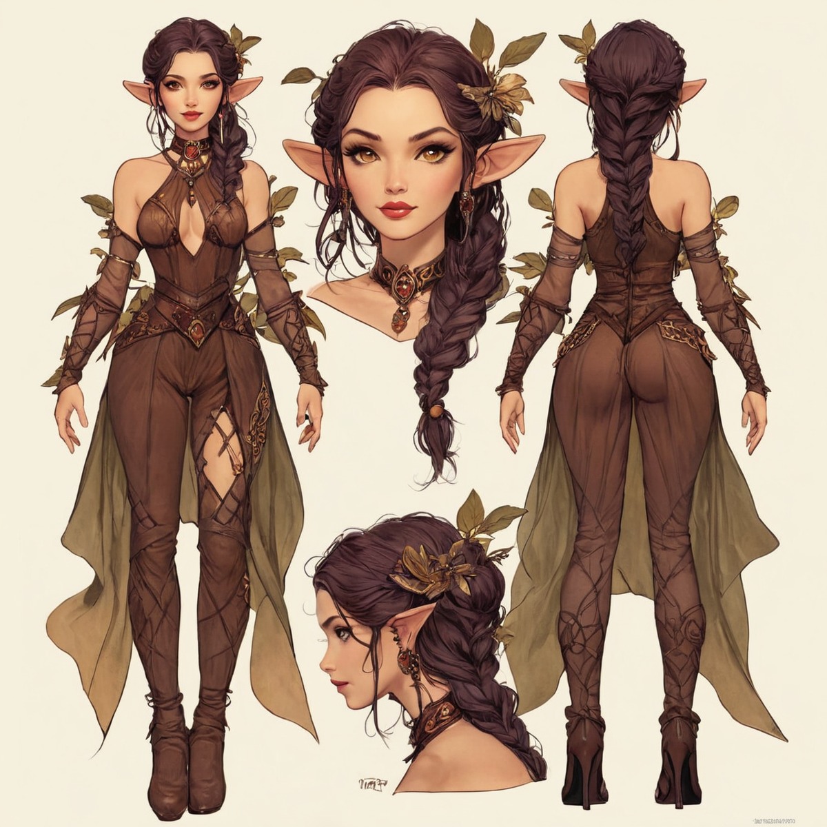 digitalart, characterdesign, adoptable, fantasyart, fantasycharacter, dnd, characterconcept, elf, adoptablesopen, conceptart, originalcharacter, magic, referencesheet, adopt, background, braidedhair, brownhair, druid, dungeonsanddragons, exclusive, fantasy, greeneyes, nature, wallpaper, woodelf, dungeonsanddragonscharacter, aiart