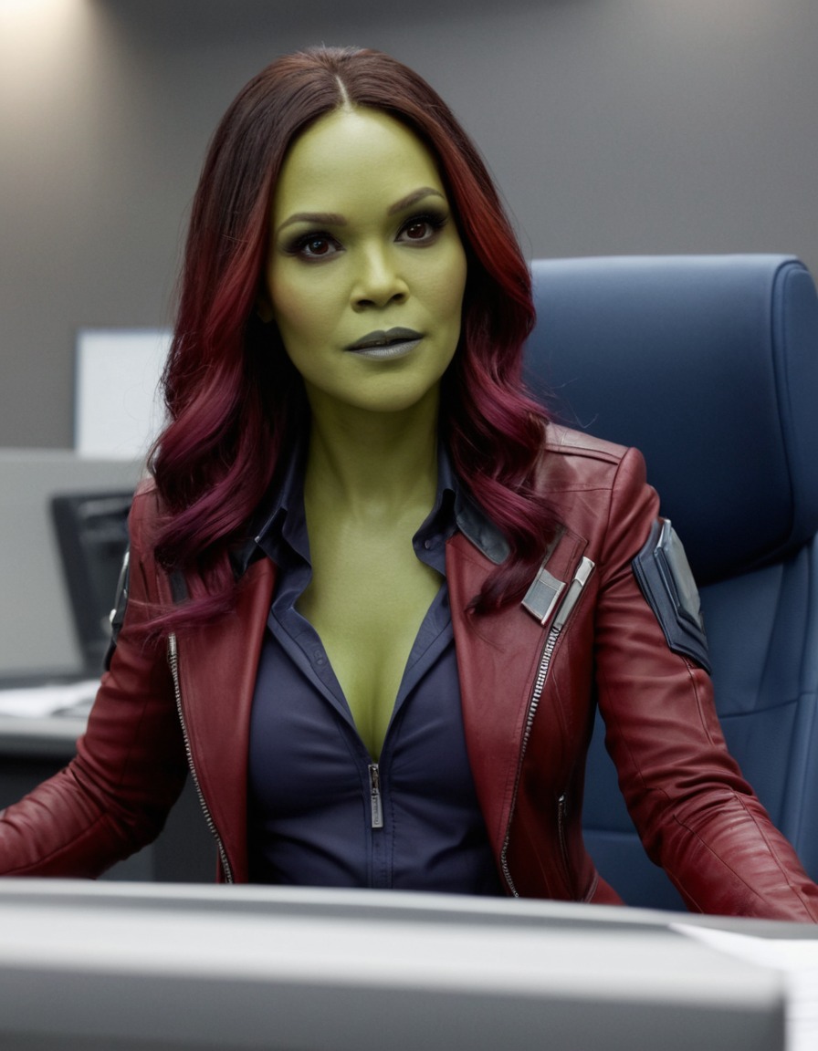 gamora, guardians of the galaxy, marvel, superhero, office worker, workplace dynamics, adapting to office life