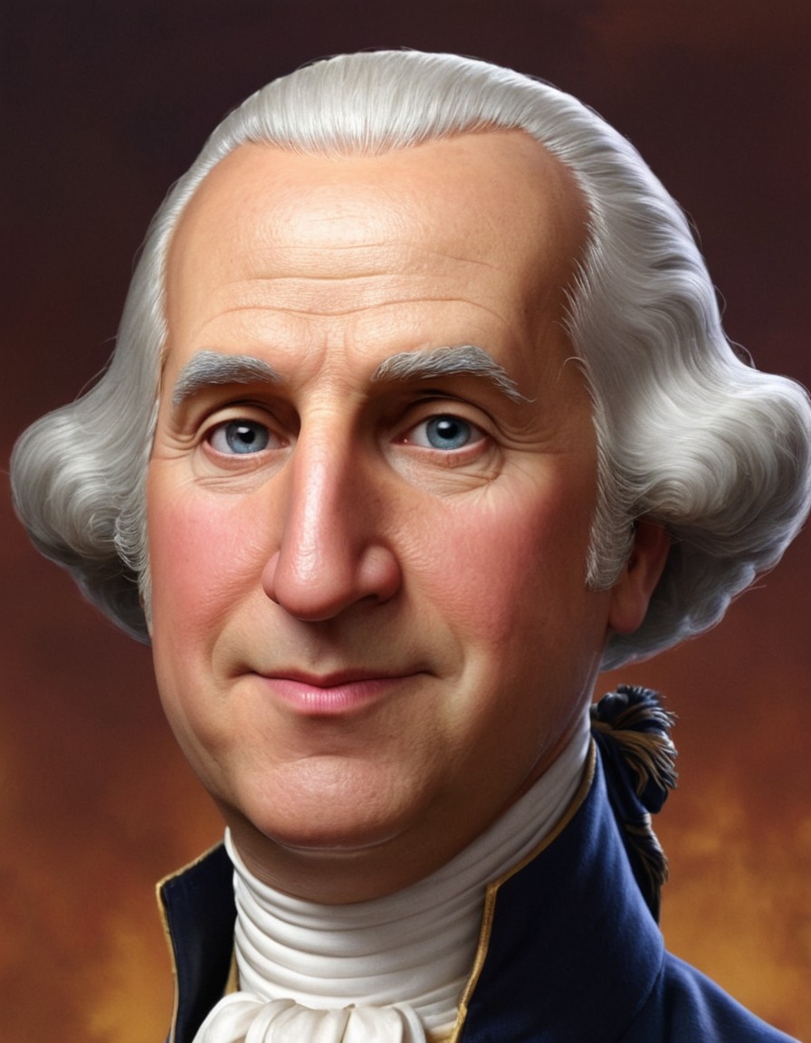 george washington, caricature, funny, exaggerated features, silly expression