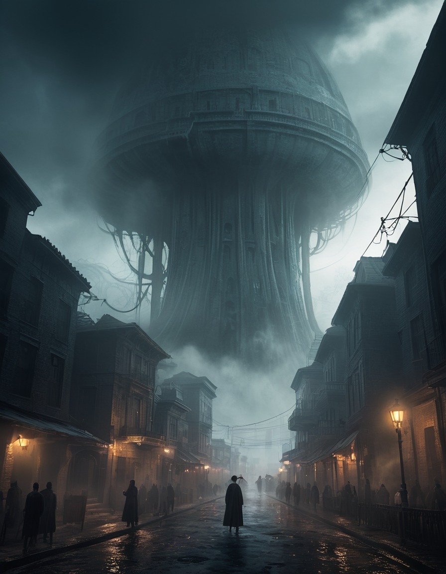 lovecraftian, mist, ancient, shadowy, city, lovecraft, howard lovecraft