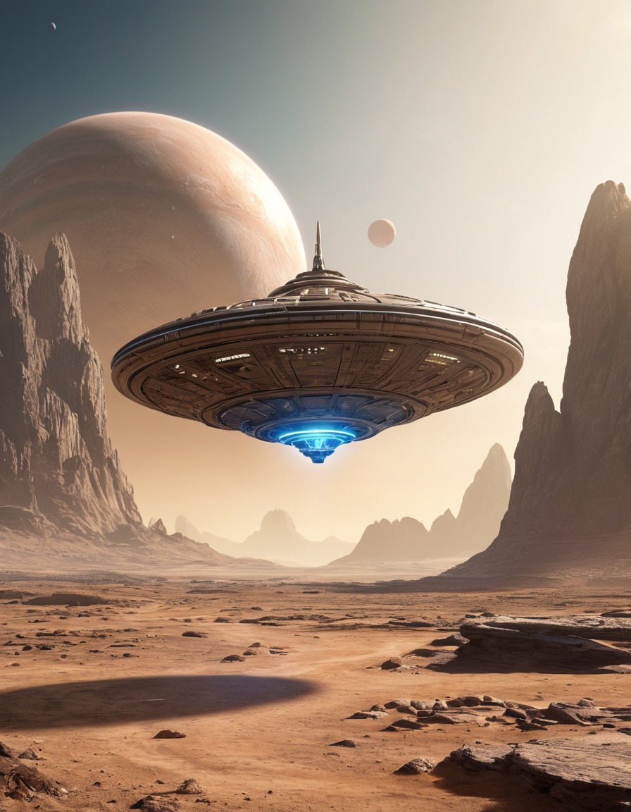 space, alien, mothership, landing, barren rocky planet, extraterrestrial, scifi