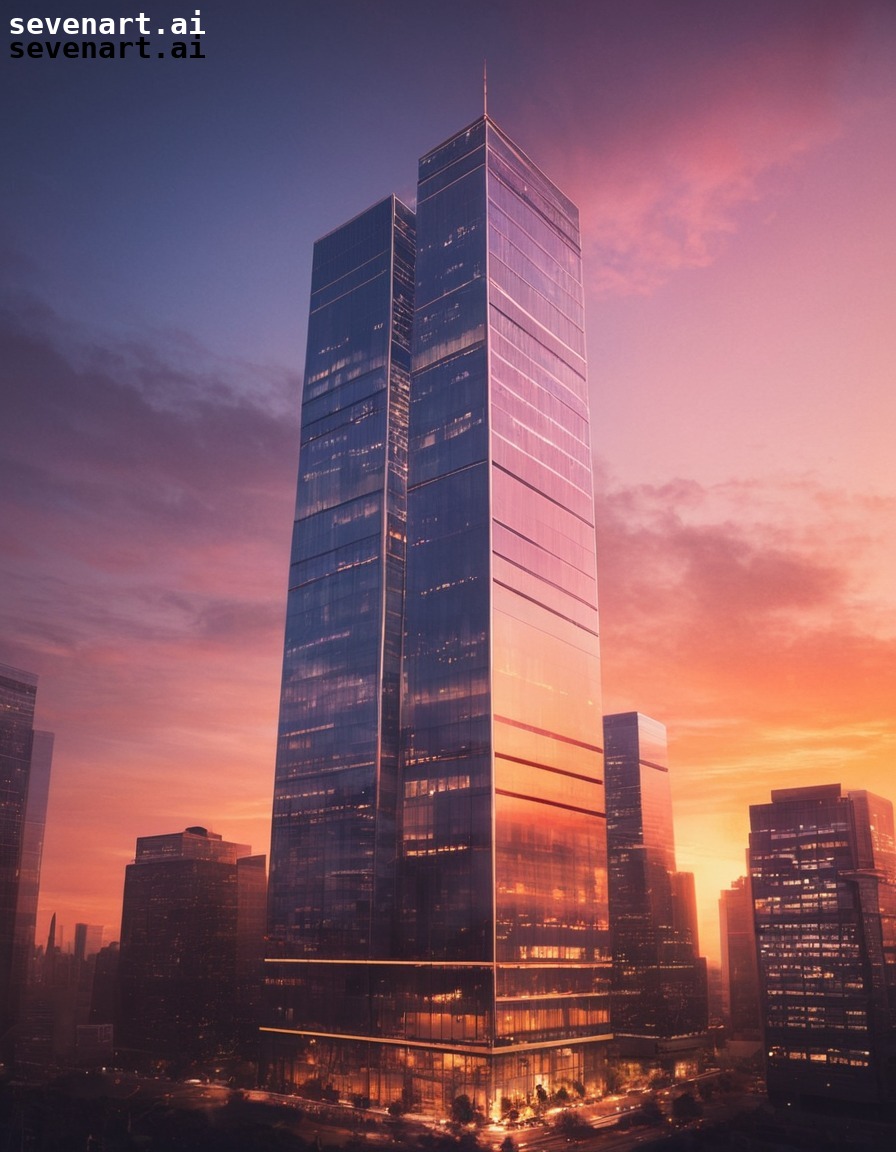 skyscraper, modern, sunset, architecture, glowing