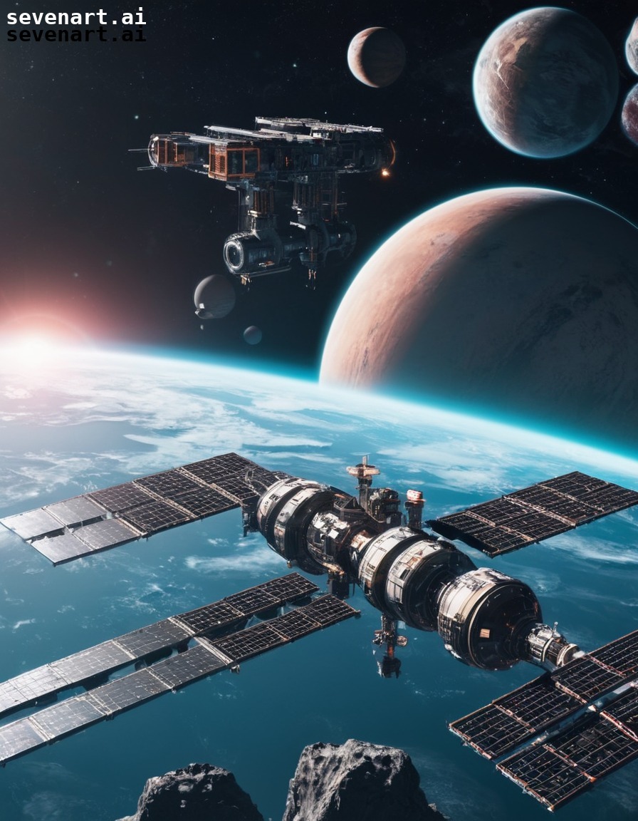 space station, advanced technology, distant planet, orbit, futuristic, future