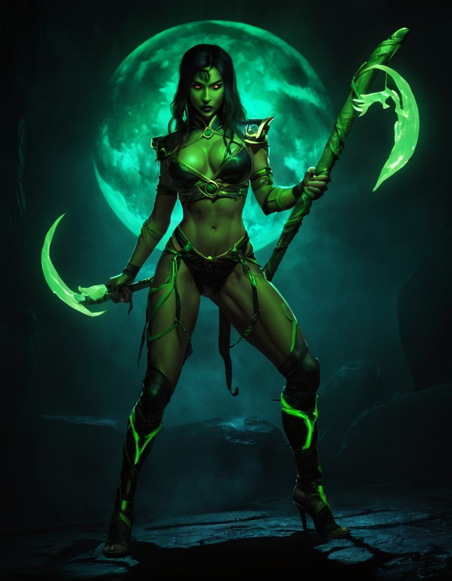 jade, mortal kombat, video game character, shadows, glowing staff, games, dark