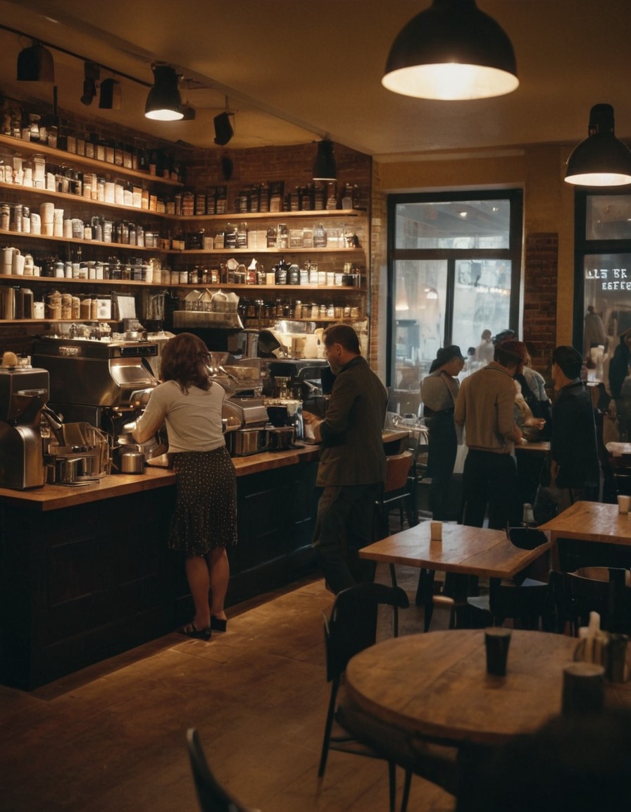 coffee shop, overcrowded, big city, urban, busy atmosphere, customer experience, crowded space