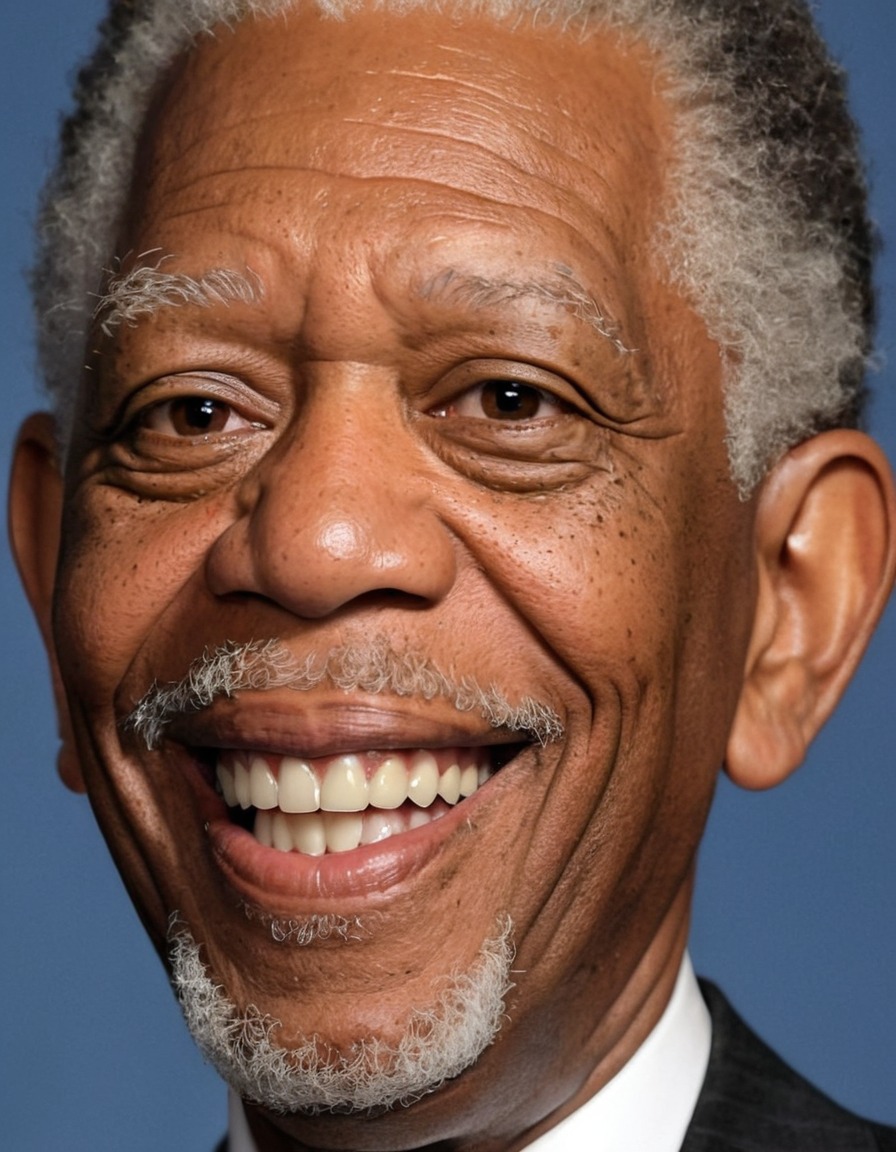 morgan freeman, caricature, big head, smile, actor, celebrity