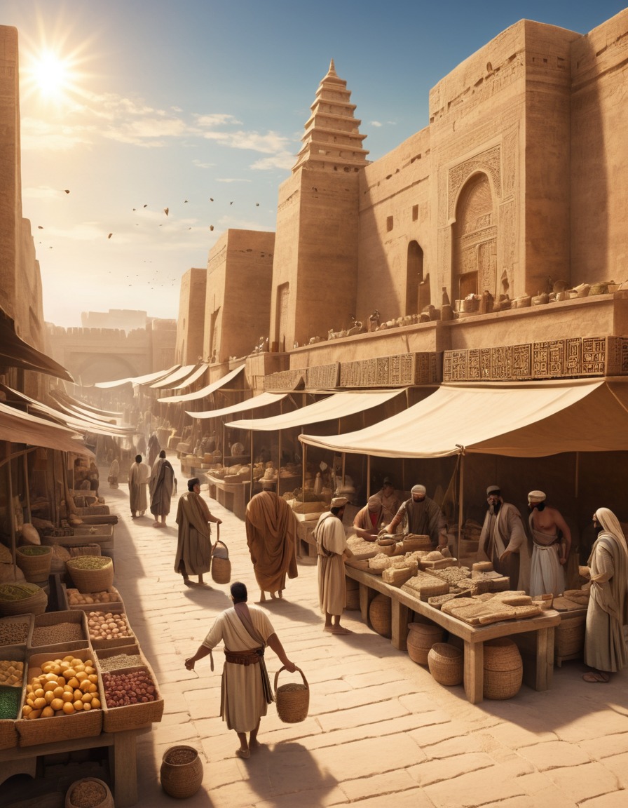 men, trading, goods, marketplace, ancient babylon, 1700 bc