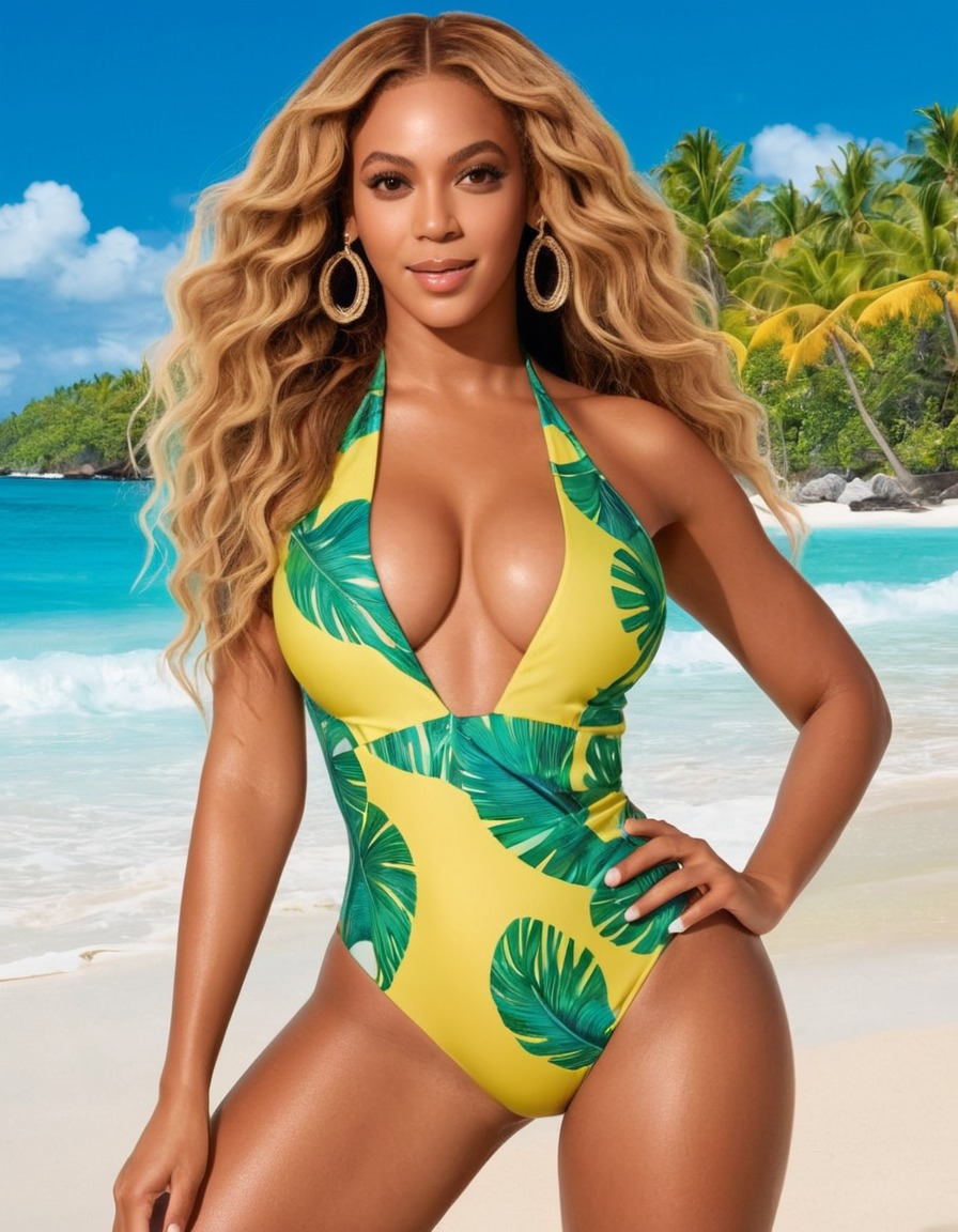 beyoncé, beach, vibrant, dynamic, swimsuit