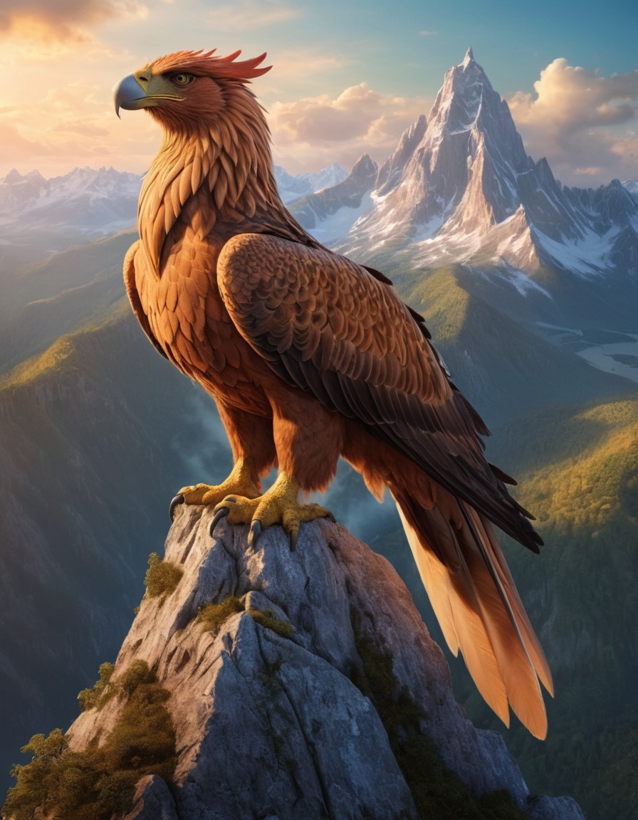 griffin, mountain peak, mythical creature, fantasy, enchantment, fantastic