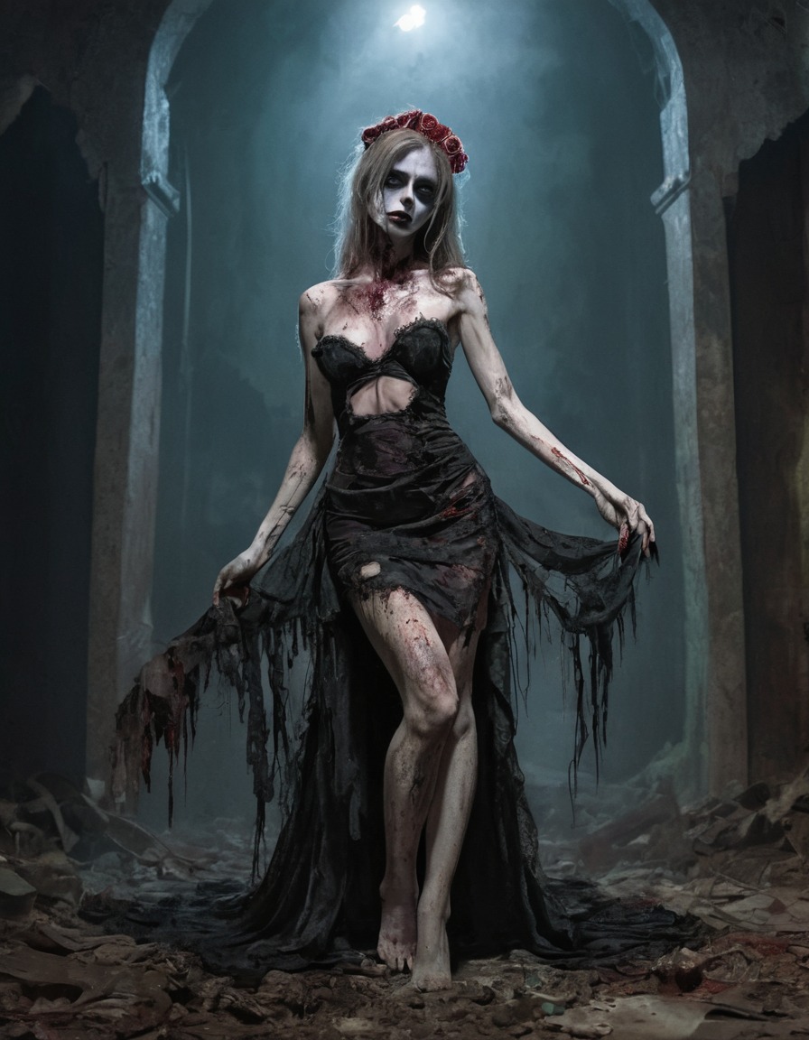 zombie, evening gown, decay, horror, undead, nsfw