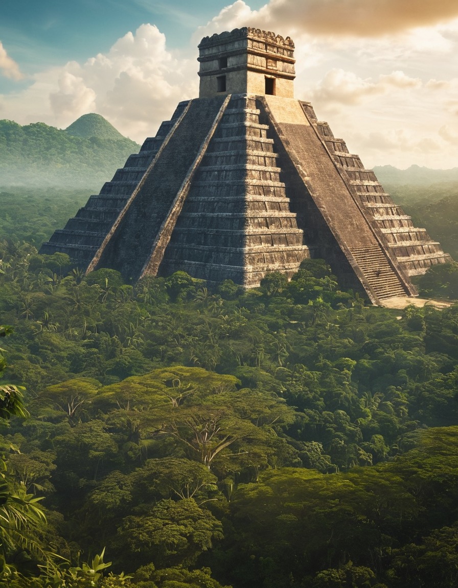 mayan pyramid, ancient civilization, jungle, archeology