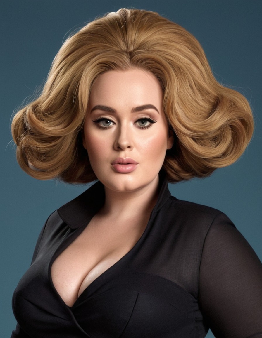 adele, caricature, humorous, oversized body, cartoon, exaggerated features, fat