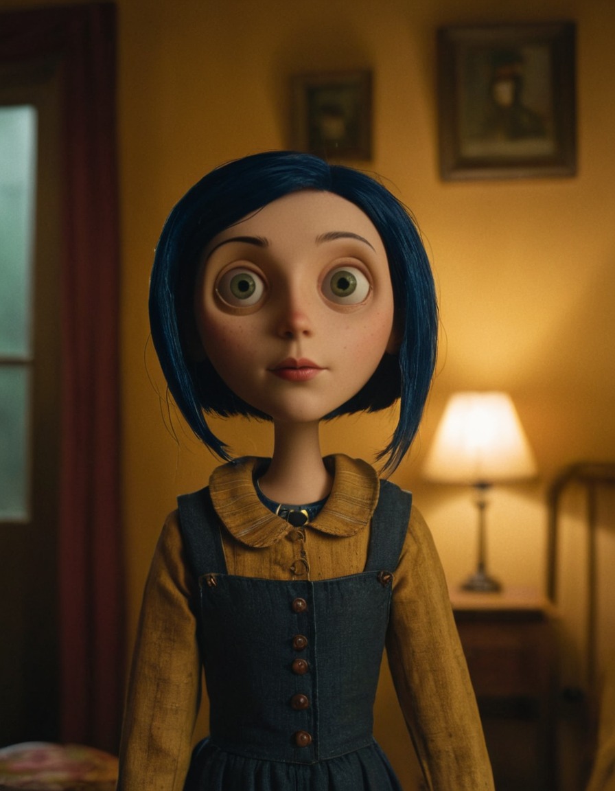 coraline jones, real life, beautiful woman, character transformation, feminine charm, magical realism, modern fairytale