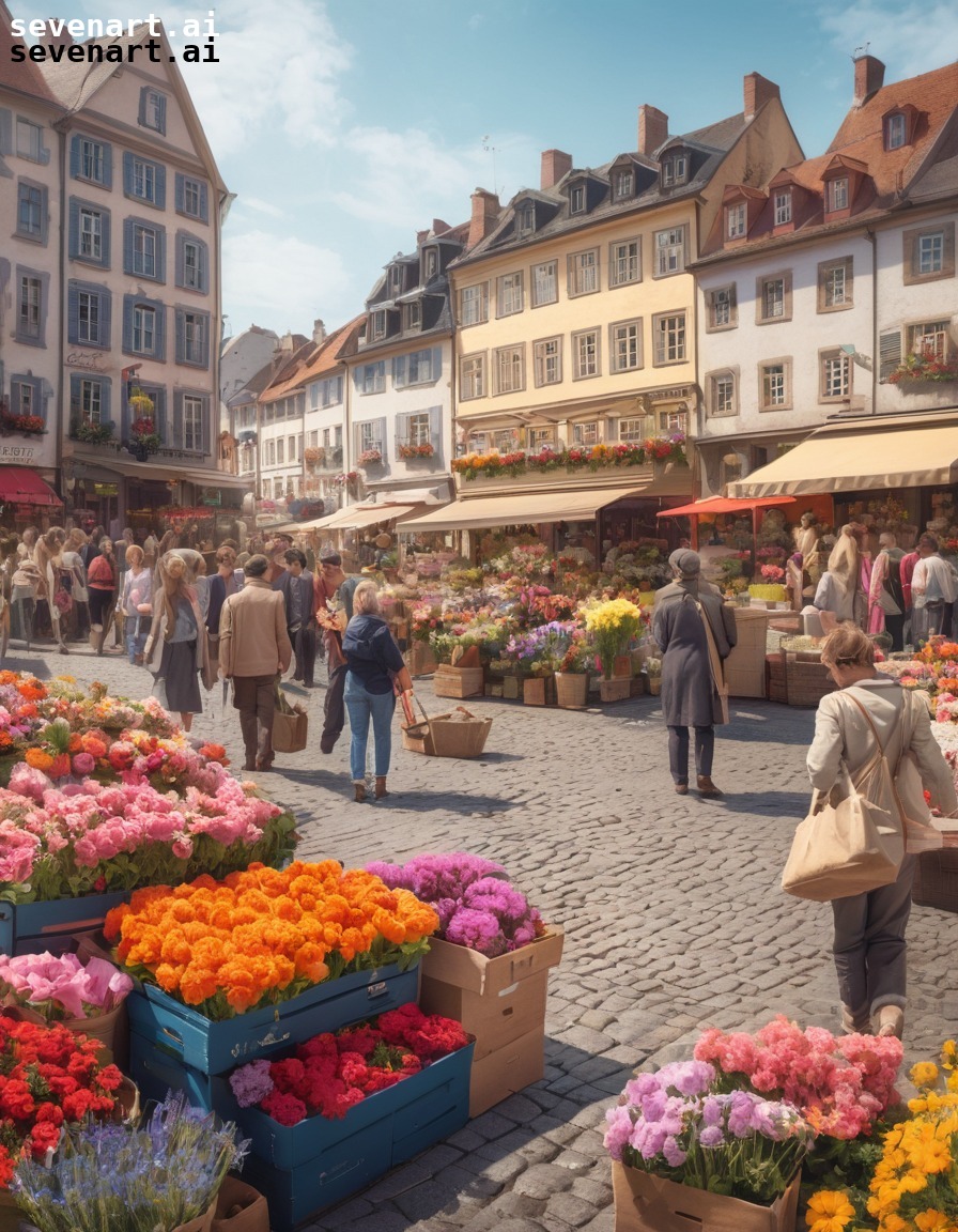 market, european, flowers, people, busy, europe