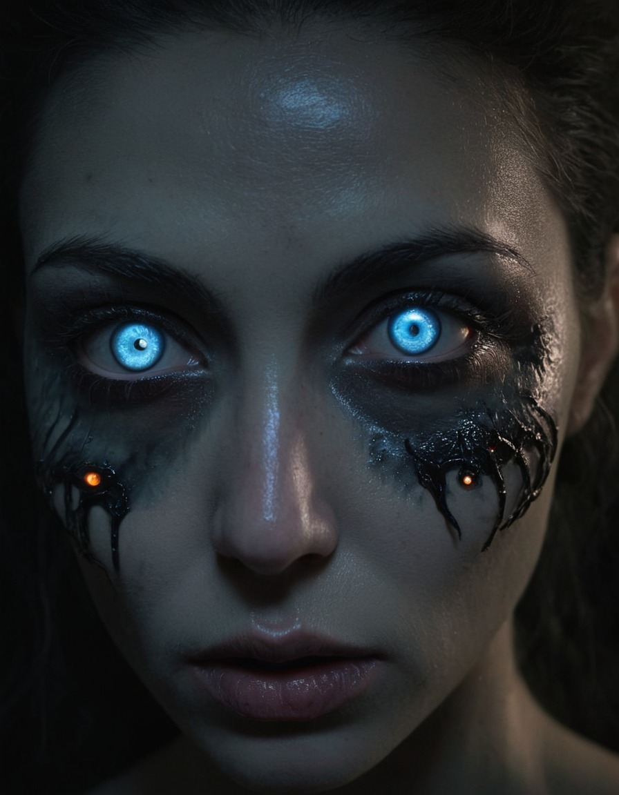 mutations, woman, female, bioluminescence, eyes, glowing, pupils