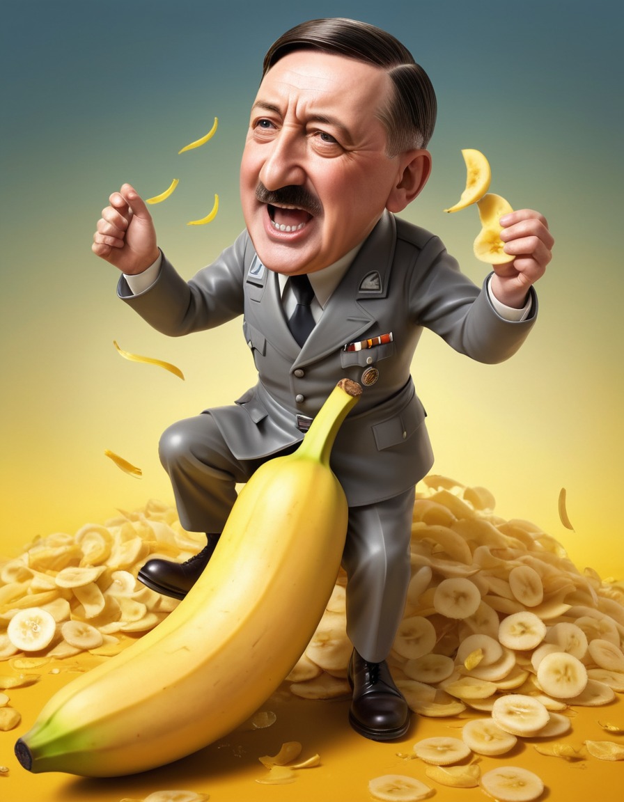 adolf hitler, cartoon, caricature, slip, banana peel, funny