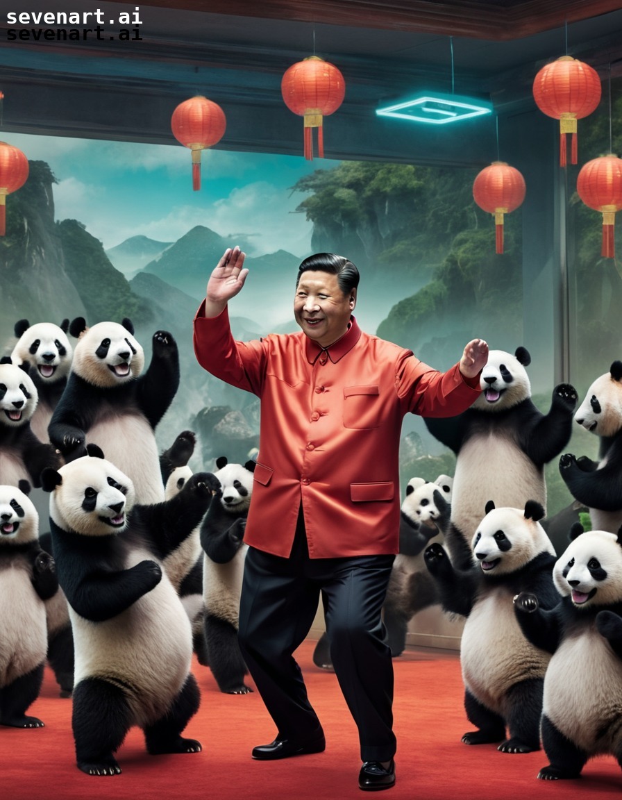 dancing, party, pandas, china, xi jinping