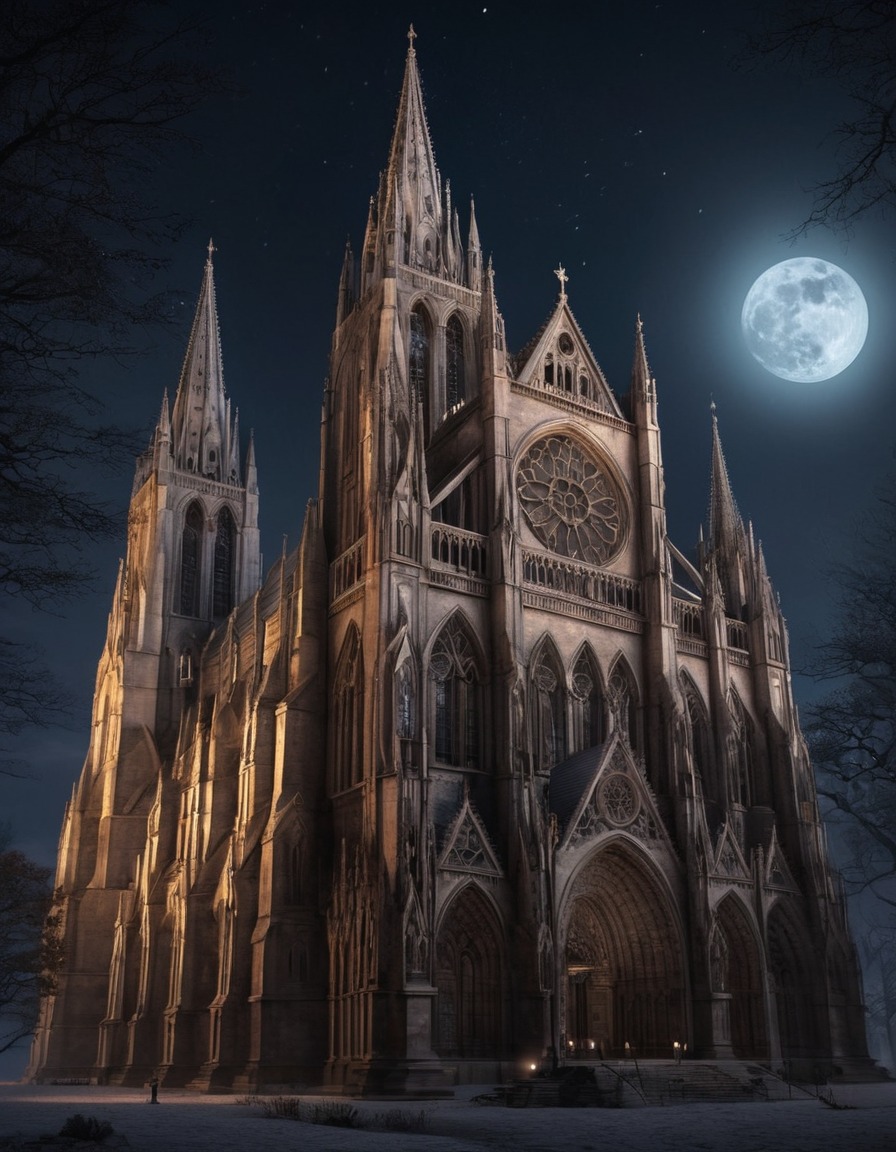 architecture, gothic, cathedral, moonlight