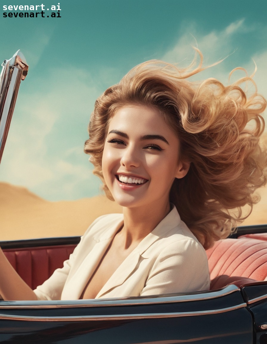 sensual, vintage, car, wind, smiling, woman