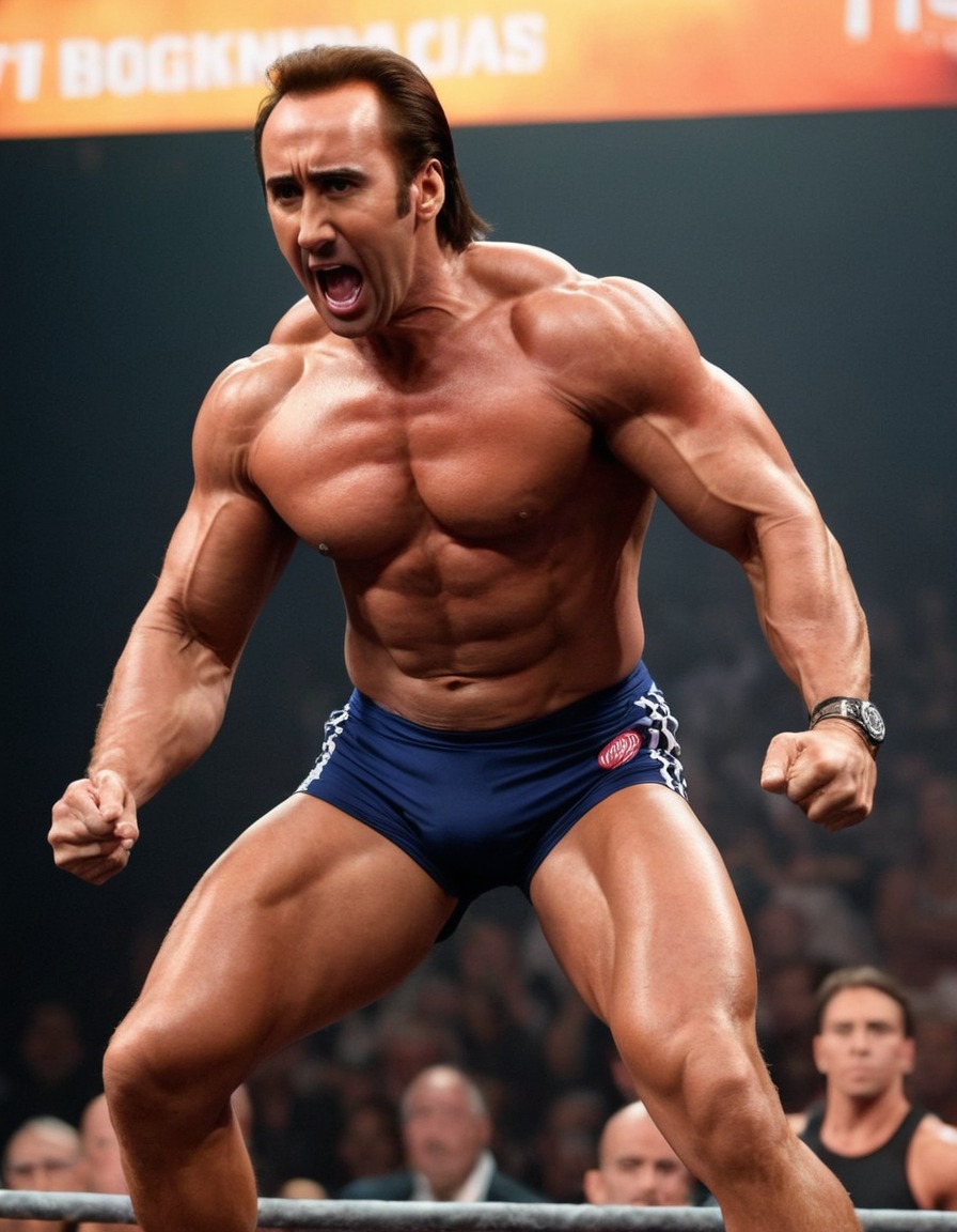 nicolas cage, bodybuilding, competition, flexing, muscles