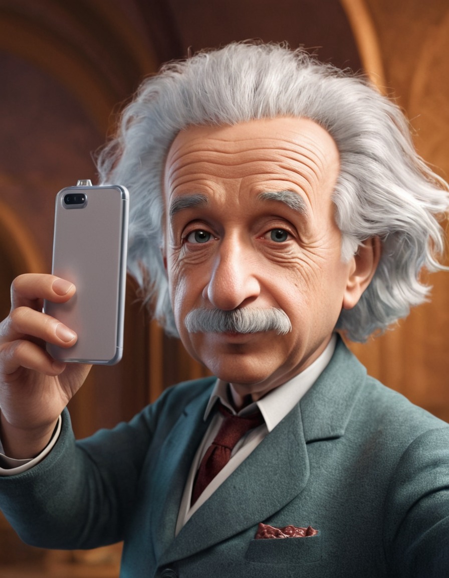 albert einstein, smartphone, selfie, technology