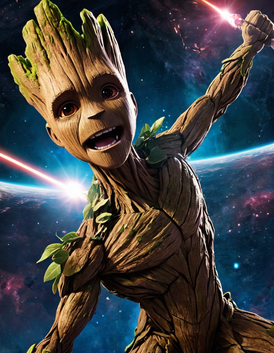 groot, superhero, outer space, illustration, anime, marvel