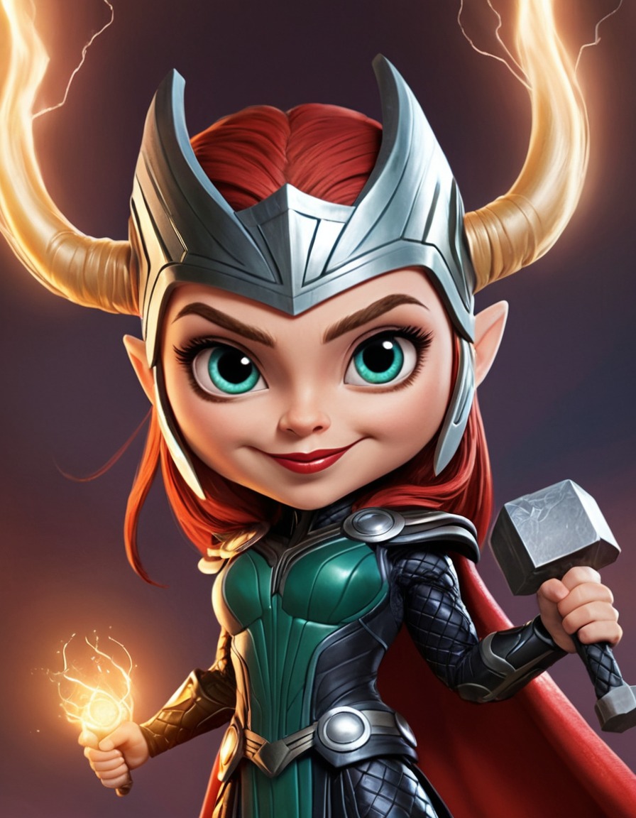 fun, hela (thor), caricature, marvel, villain, thor, humor