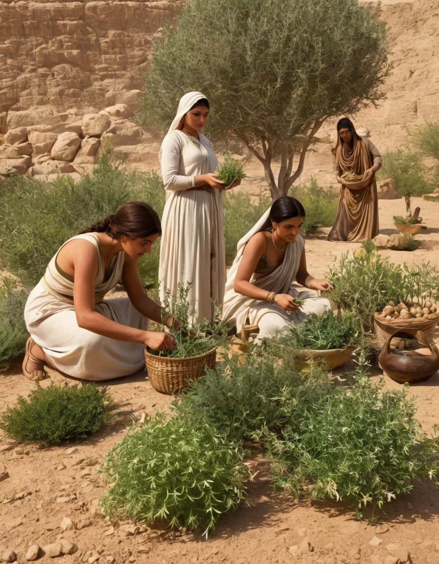 ancient women, herbalism, medicine, ancient mesopotamia, herbs, plant gathering, 1500 bc