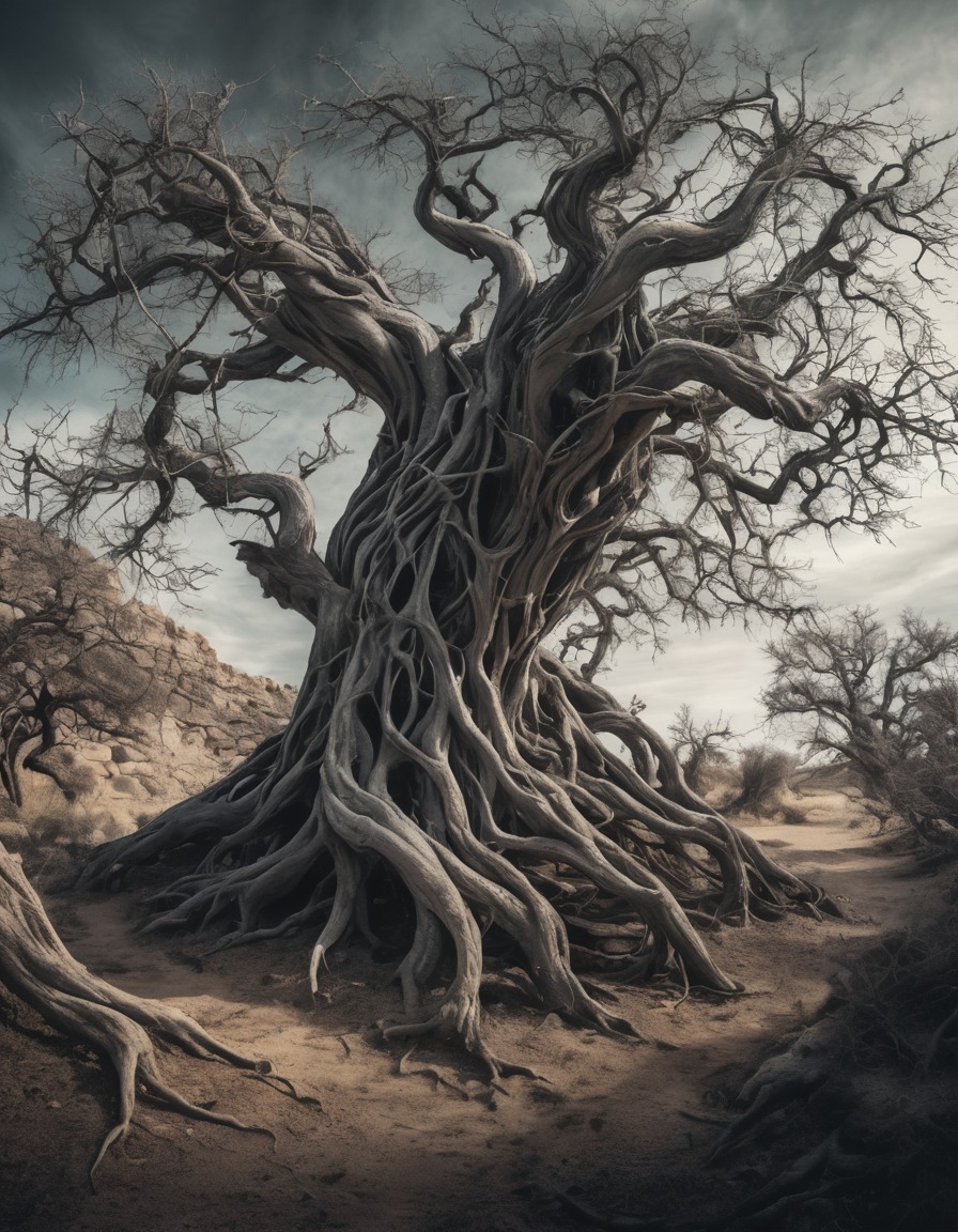 nature, tree, ancient, twisted, gnarled branches, gothic, underground, dark