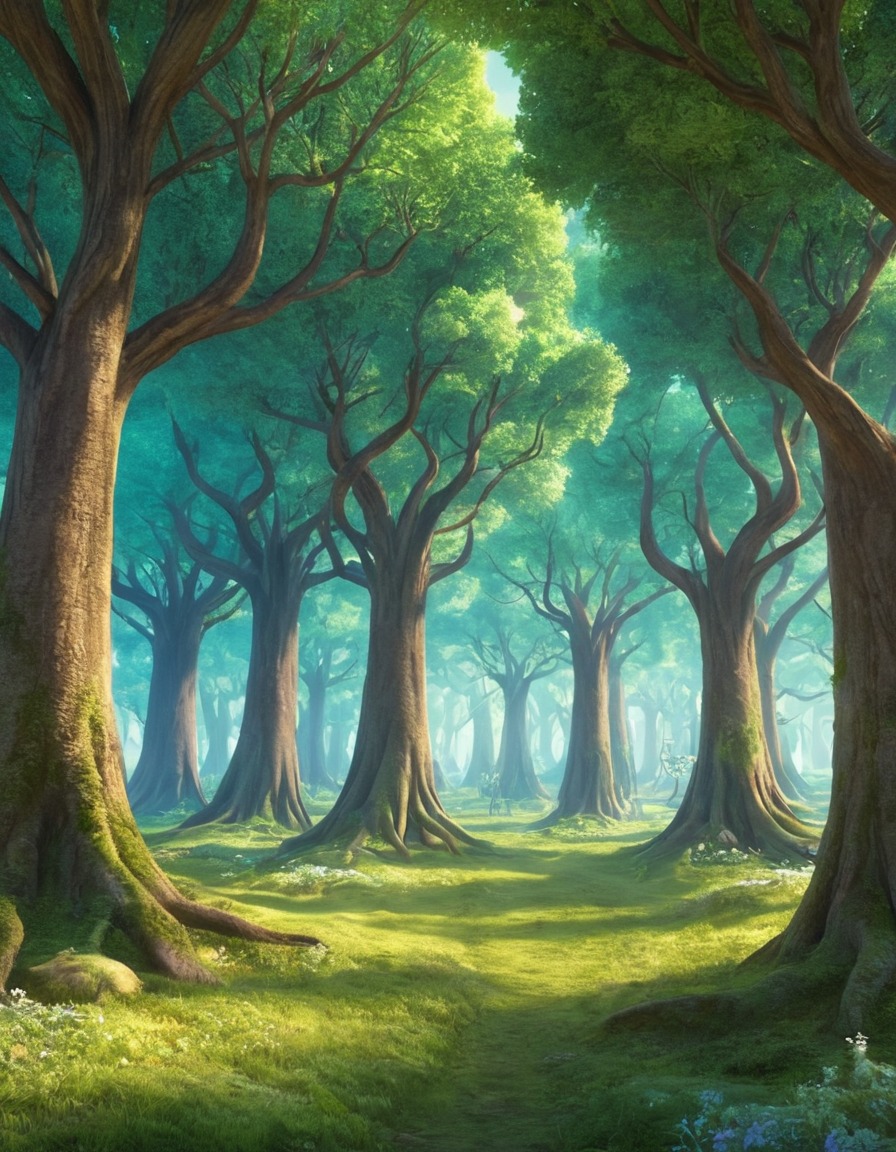 grove, singing trees, melodious tunes, fantasy scene, music, nature, magical