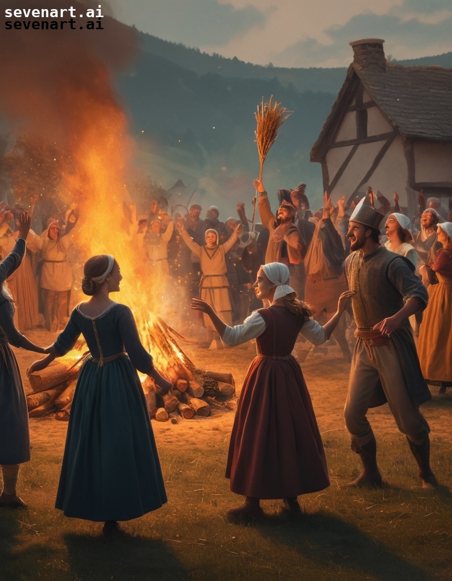 medieval, peasant, harvest, celebration, bonfire, middle ages