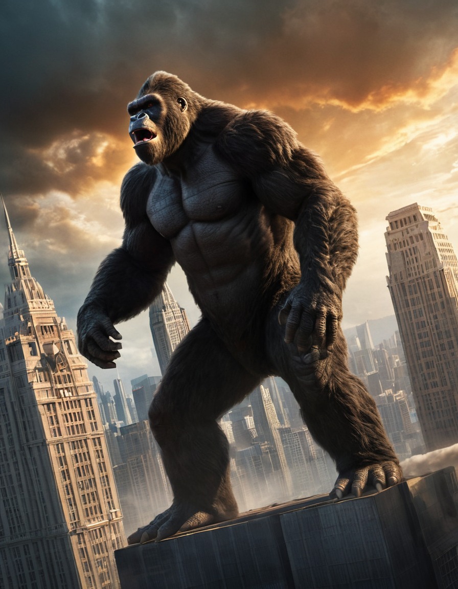 king kong, godzilla, skyscraper, battle, monsters, action, fantasy, kong