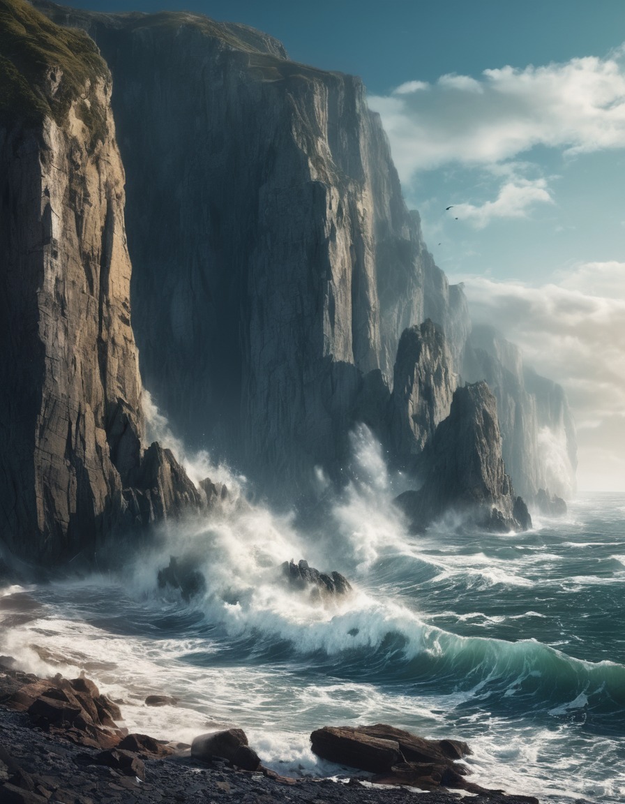 coastline, cliffs, waves, dramatic, nature