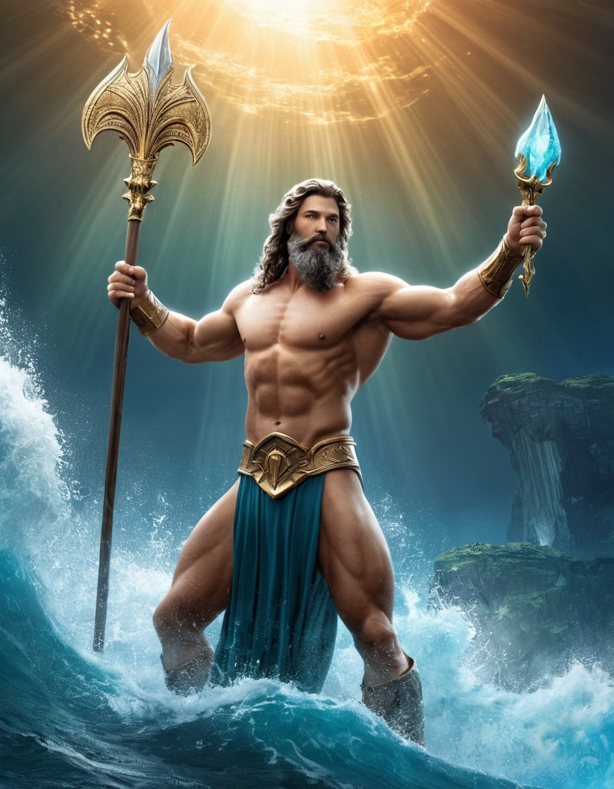 poseidon, greek mythology, epic, mythological scene, deity, powerful, dramatic