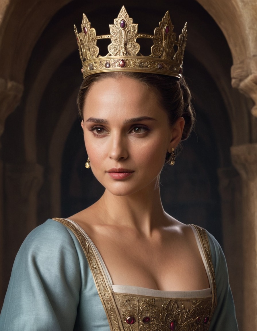 natalie portman, actress, regal, queen, medieval, portrait, painting