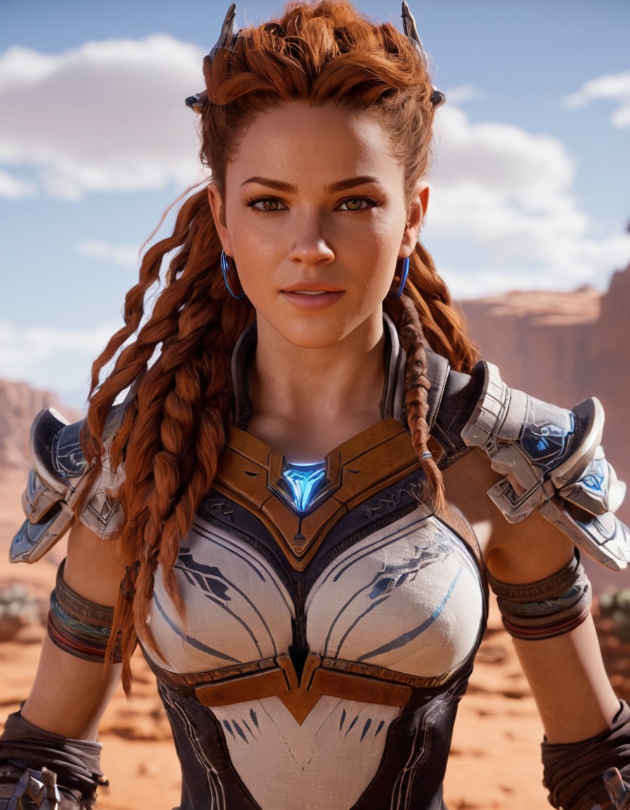 aloy, horizon zero dawn, action-adventure, video game protagonist, combat skills, mechanical creatures, post-apocalyptic world