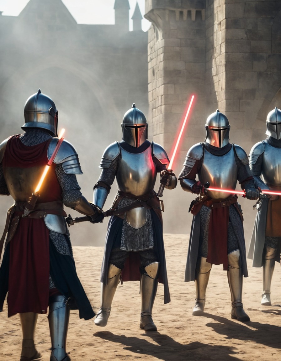 knights, lightsabers, medieval, tournament, star wars, art