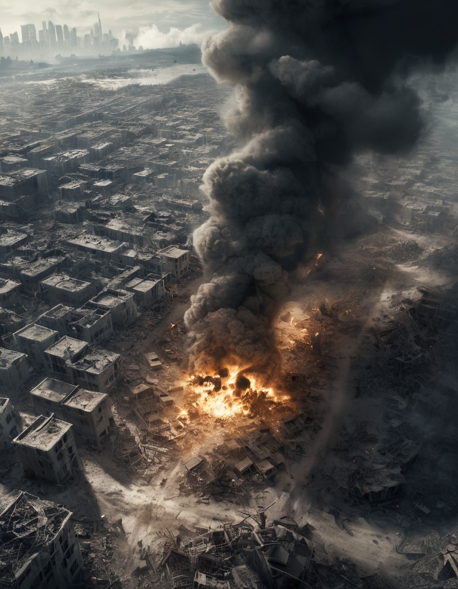 war, destruction, chaos, aerial view, conflict