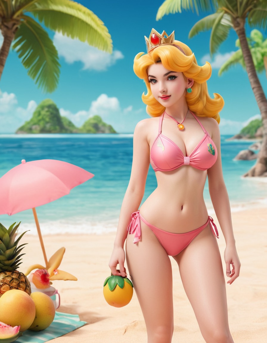 princess peach, bikini, beach, tropical, fashion, games, girls from games