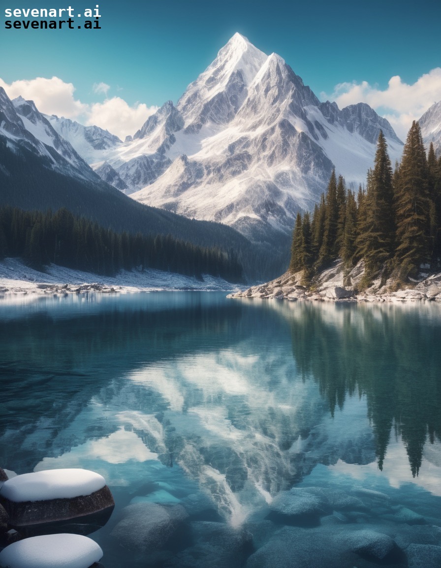 mountain, snow-capped, alpine, lake, scenic, nature