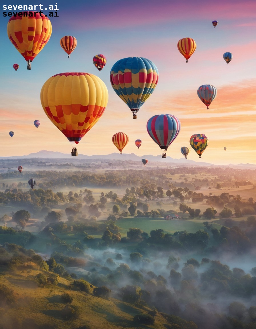 hot air balloons, sunrise, colorful, sky, drifting