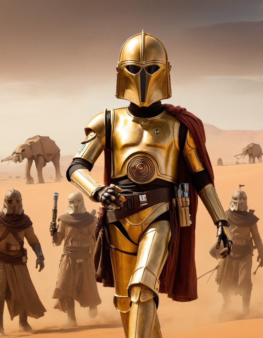 star wars, c-3po, tusken raiders, negotiation, science fiction, robots, games, movies